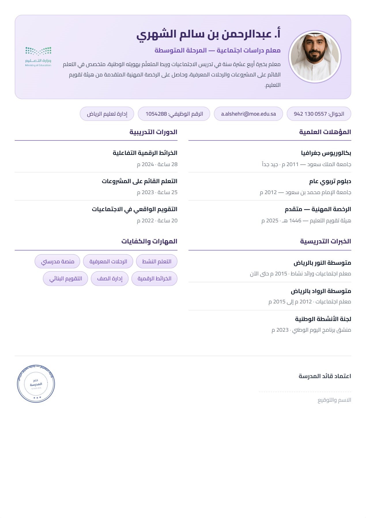 نموذج معلم — الرأس الدائري بالصورة والملخص